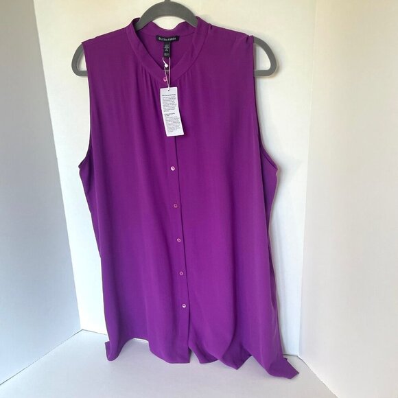 Eileen Fisher Silk Georgette Blouse Plus Purple Sleeveless Lightweight - Picture 5 of 6